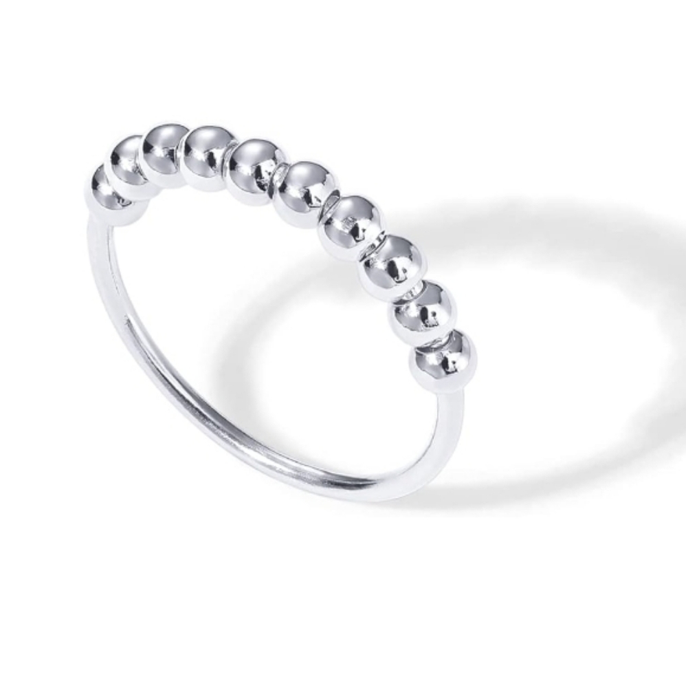 14K Gold Plated Spinner Anxiety Bands with Beads Ring In White Gold - Picture 5 of 5